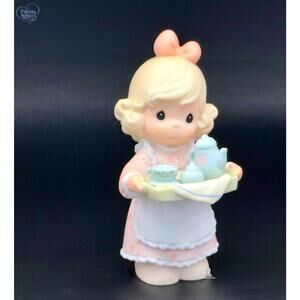 Adorable Precious Moments Girl Figurine with Mom Tea Set